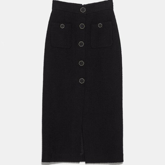 Zara Textured Tweed Midi Skirt - Picture 1 of 10